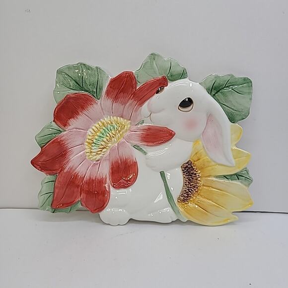 Fitz And Floyd Bunny Blooms Canape Plate 2002 Vintage 10 " X 8" With Box Easter - Picture 2 of 6